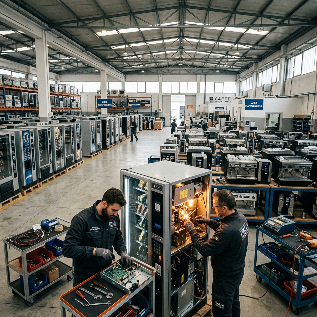 Magazzino Vending Market con tecnici al lavoro